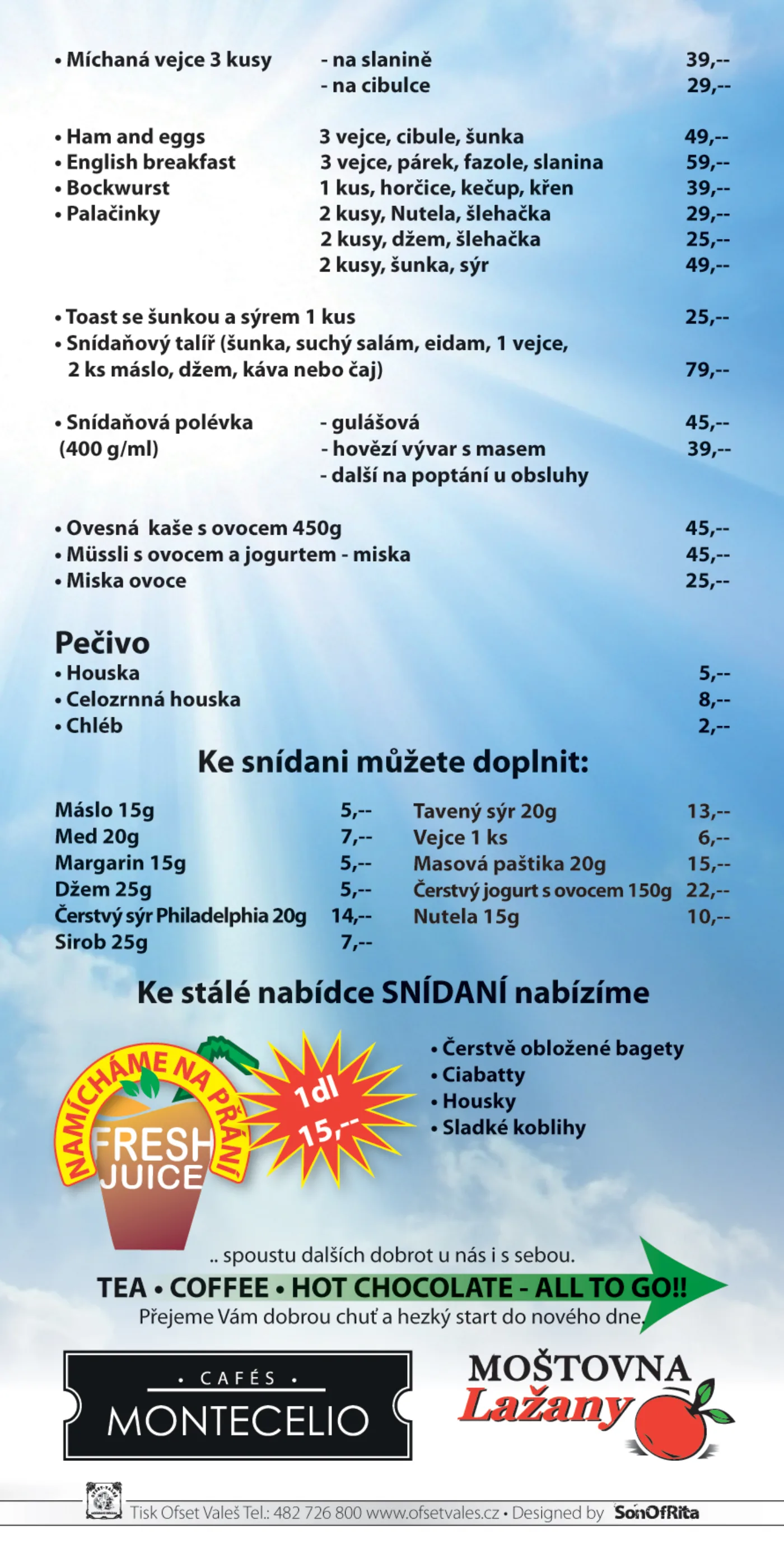 Snídaňový lístek II — hospůdka u Kudrnáče Liberec